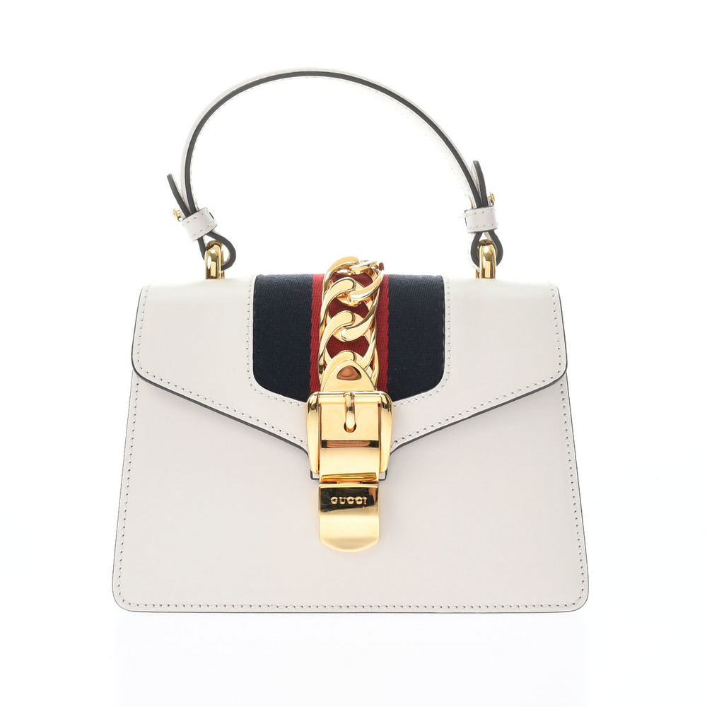 Gucci Sylvie Mini White Gold Hardware Leather Shoulder Bag